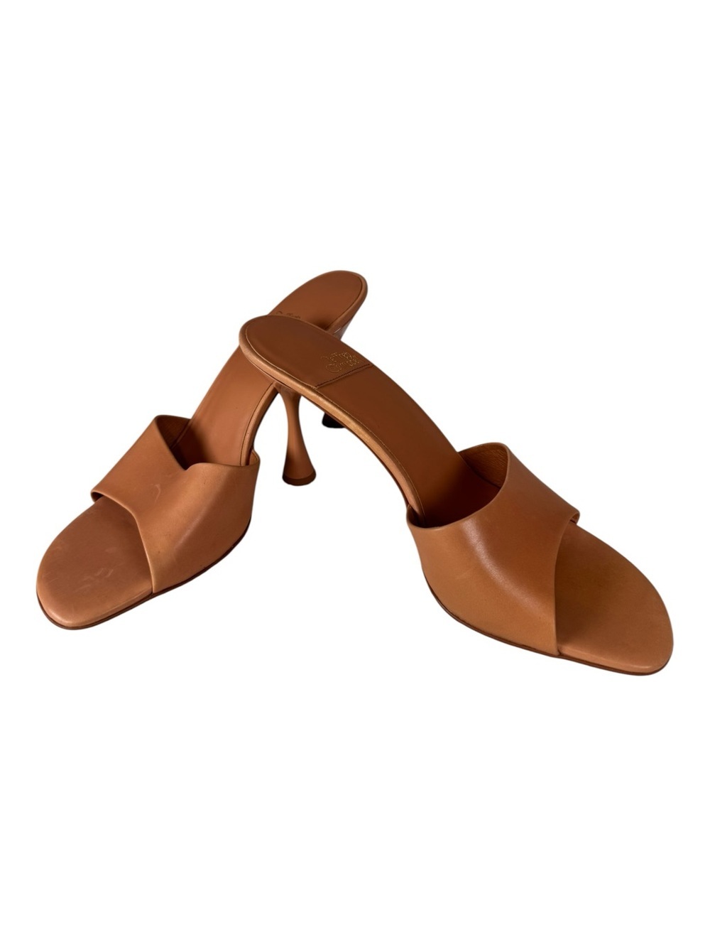 NWT Jeffrey Campbell Agent Tan Leather Single Strap Flared Heel Slide Mules SZ:9 - Picture 4 of 8